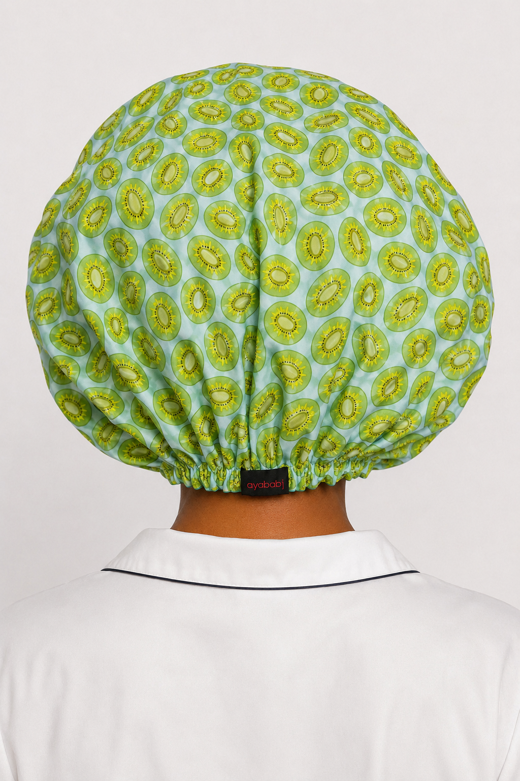 Ayababj Handmade Hair Bonnet: Kiwi Print with Green Satin Trim