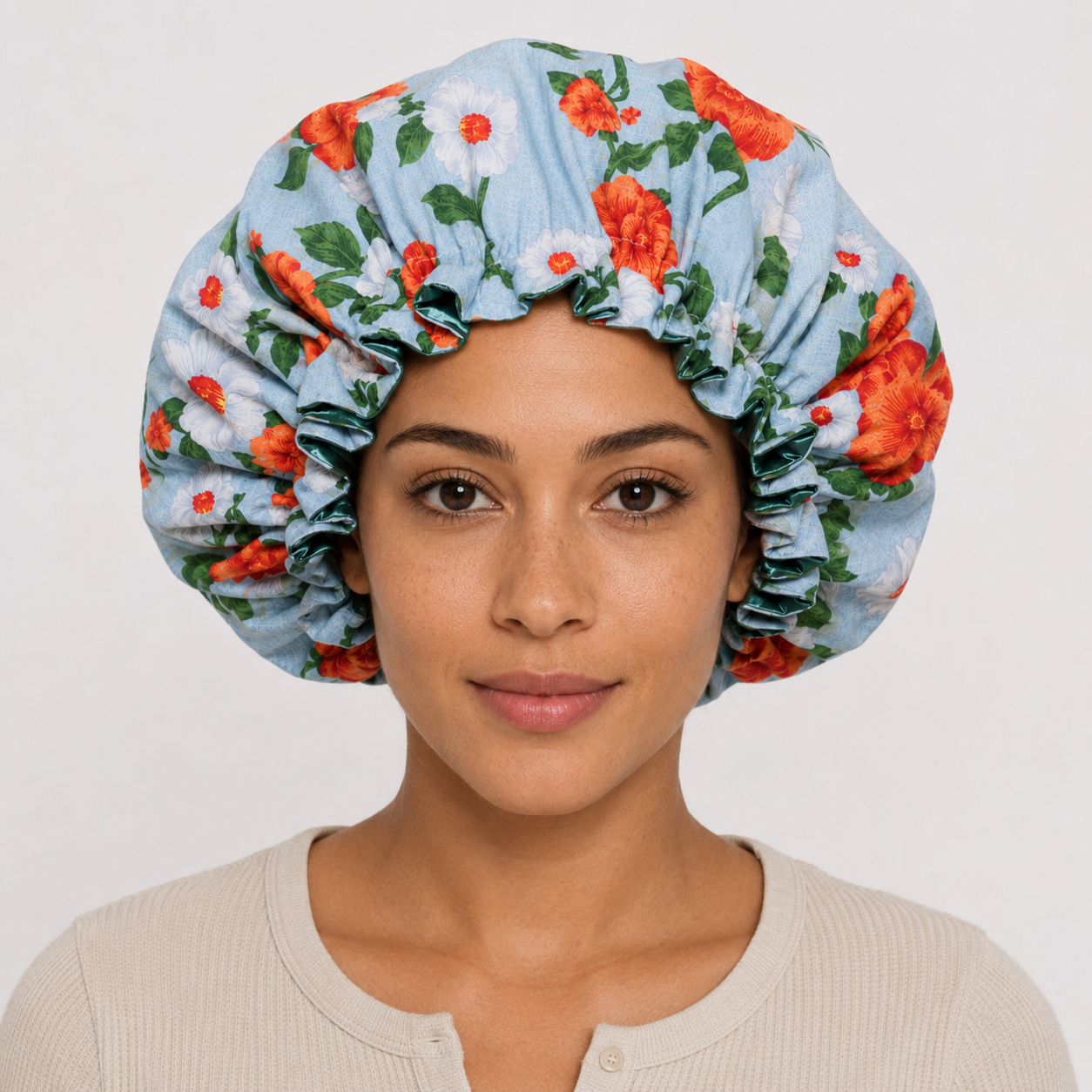 Model putting on bonnet from Ayababj.