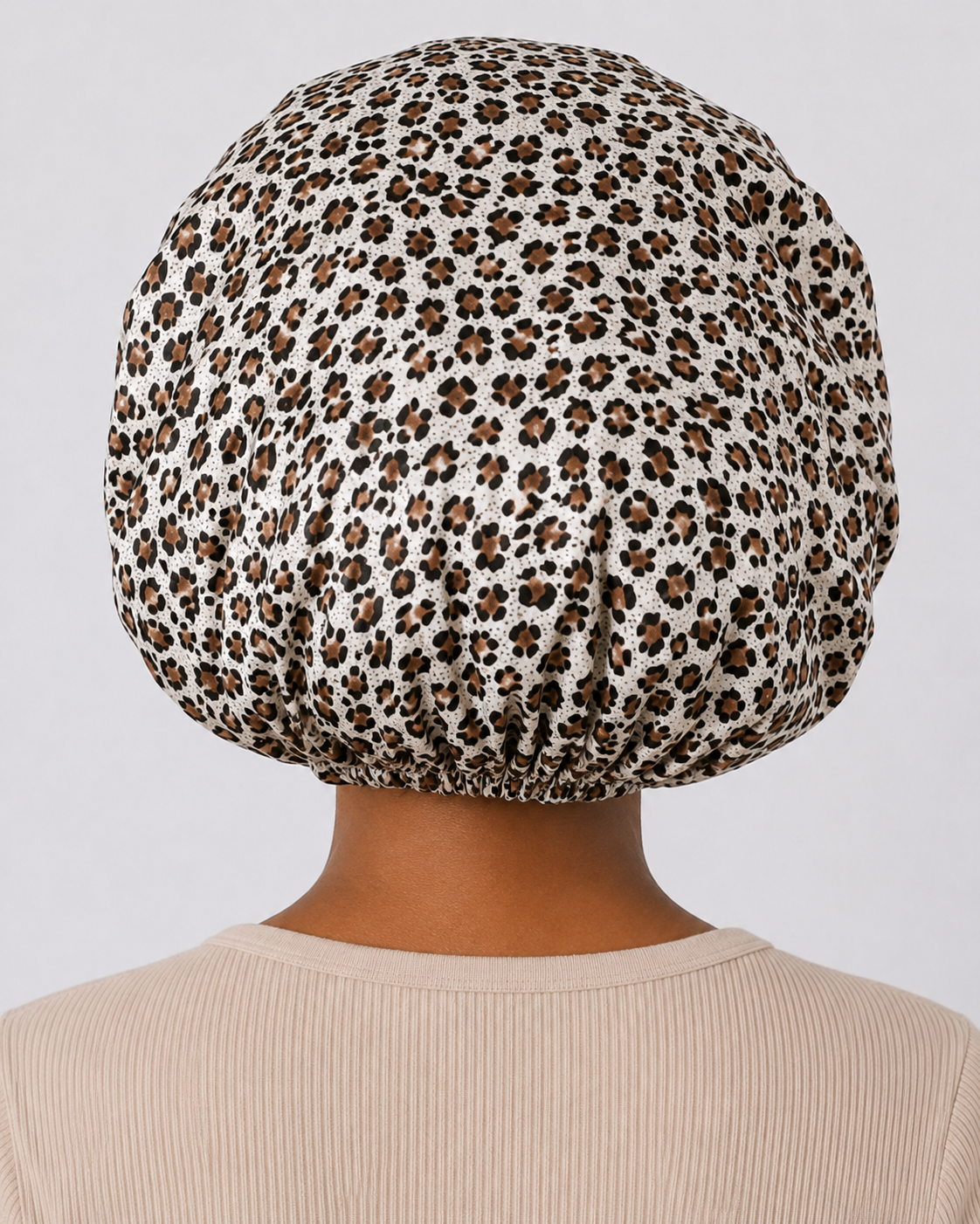 Ayababj Handmade Hair Bonnet: Leopard Print with Gold Satin Trim